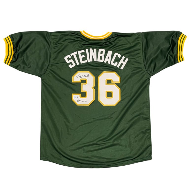 Terry Steinbach Signed Athletics Custom Jersey w/ 89 WSC Beckett Wit BAS COA