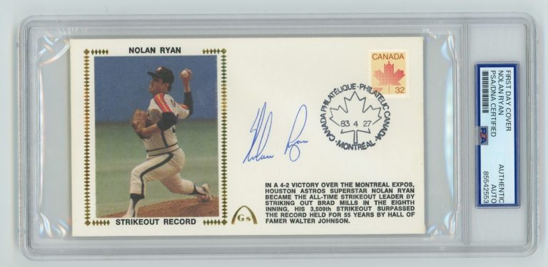 Nolan Ryan Signed First Day Cover Cache Strikeout K Record 4/27/83 PSA Auth Auto