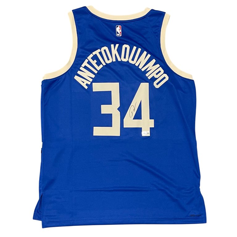 Giannis Antetokounmpo Signed Bucks Nike City Edition Jersey Beckett Wit BAS COA