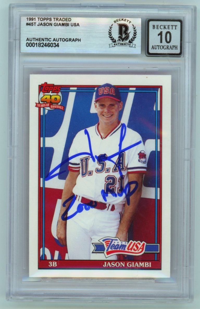 Jason Giambi 1991 Topps Traded USA #45T Signed RC w/2000 MVP Beckett BGS 10 Auto