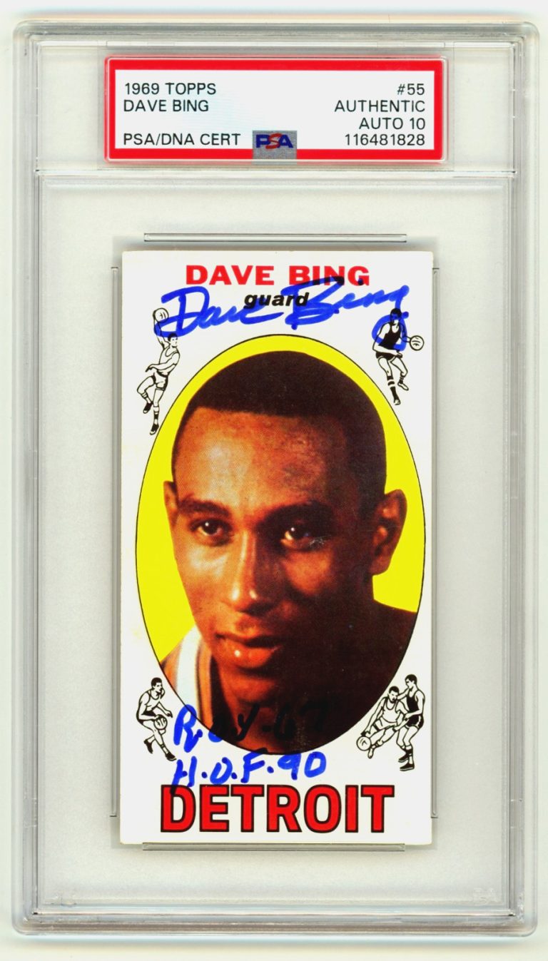 Dave Bing 1969-70 Topps #55 Tall Boy RC Signed w/ 2 Insc. PSA 10 Auto Detroit