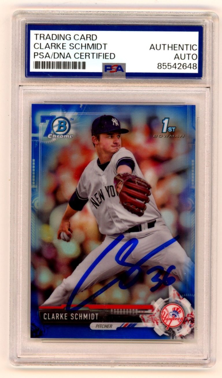 Clarke Schmidt 2017 Bowman Chrome 1st Blue 70th Logo Refractor RC /200 PSA Auto