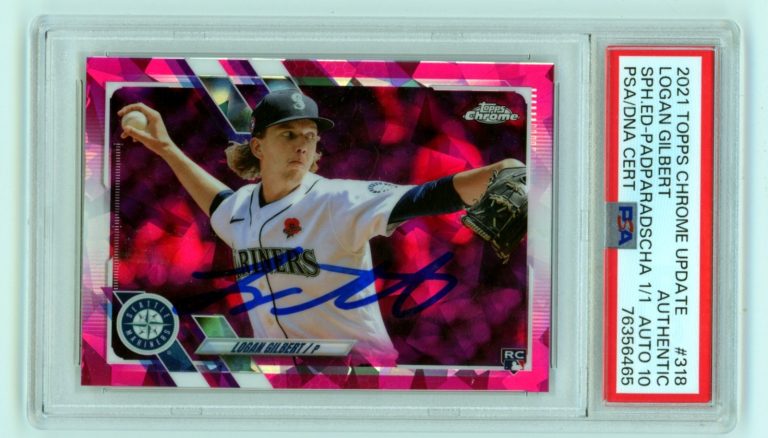 Logan Gilbert 2021 Topps Chrome Sapphire Padparadscha Signed RC #1/1 PSA 10 Auto