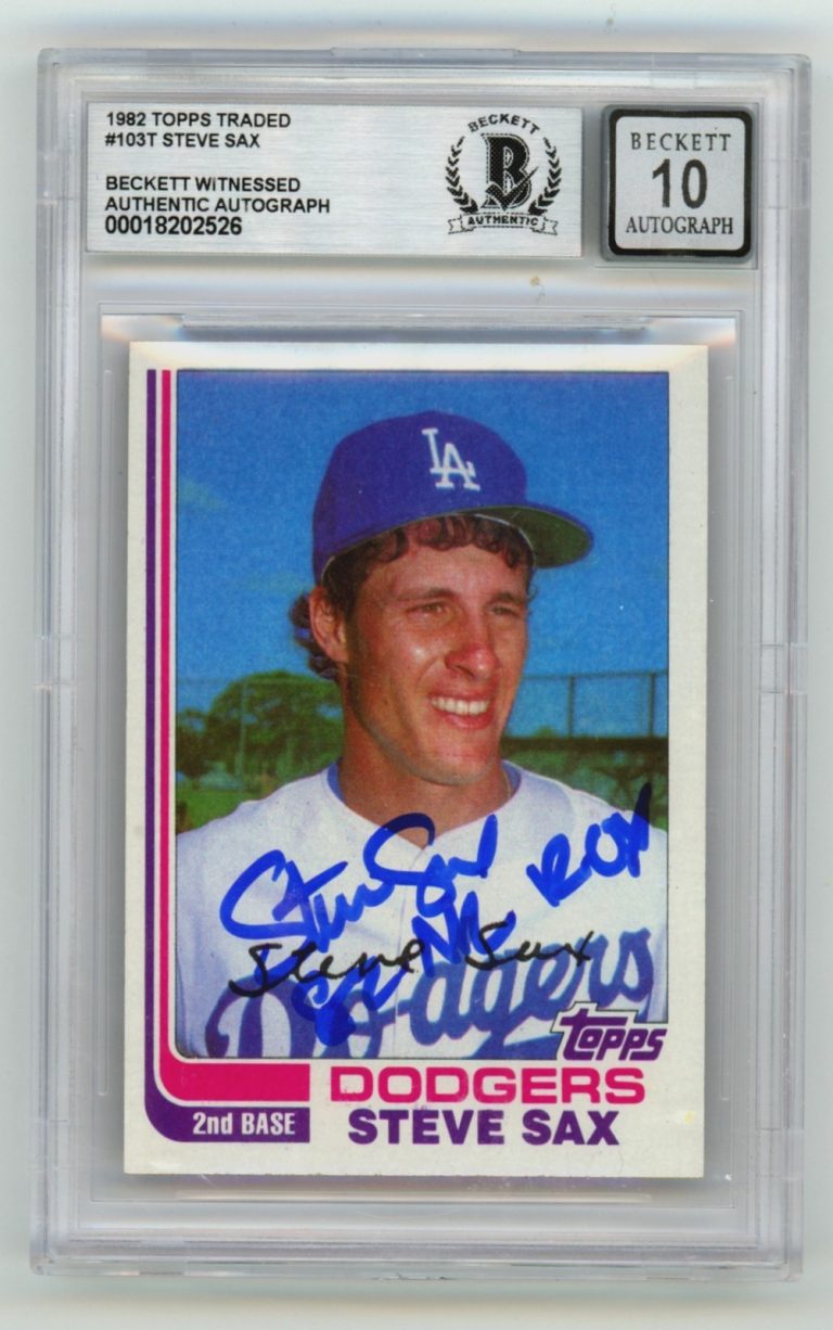 Steve Sax 1982 Topps Traded #103T Signed RC w/ 82 NL ROY Beckett BGS 10 Auto