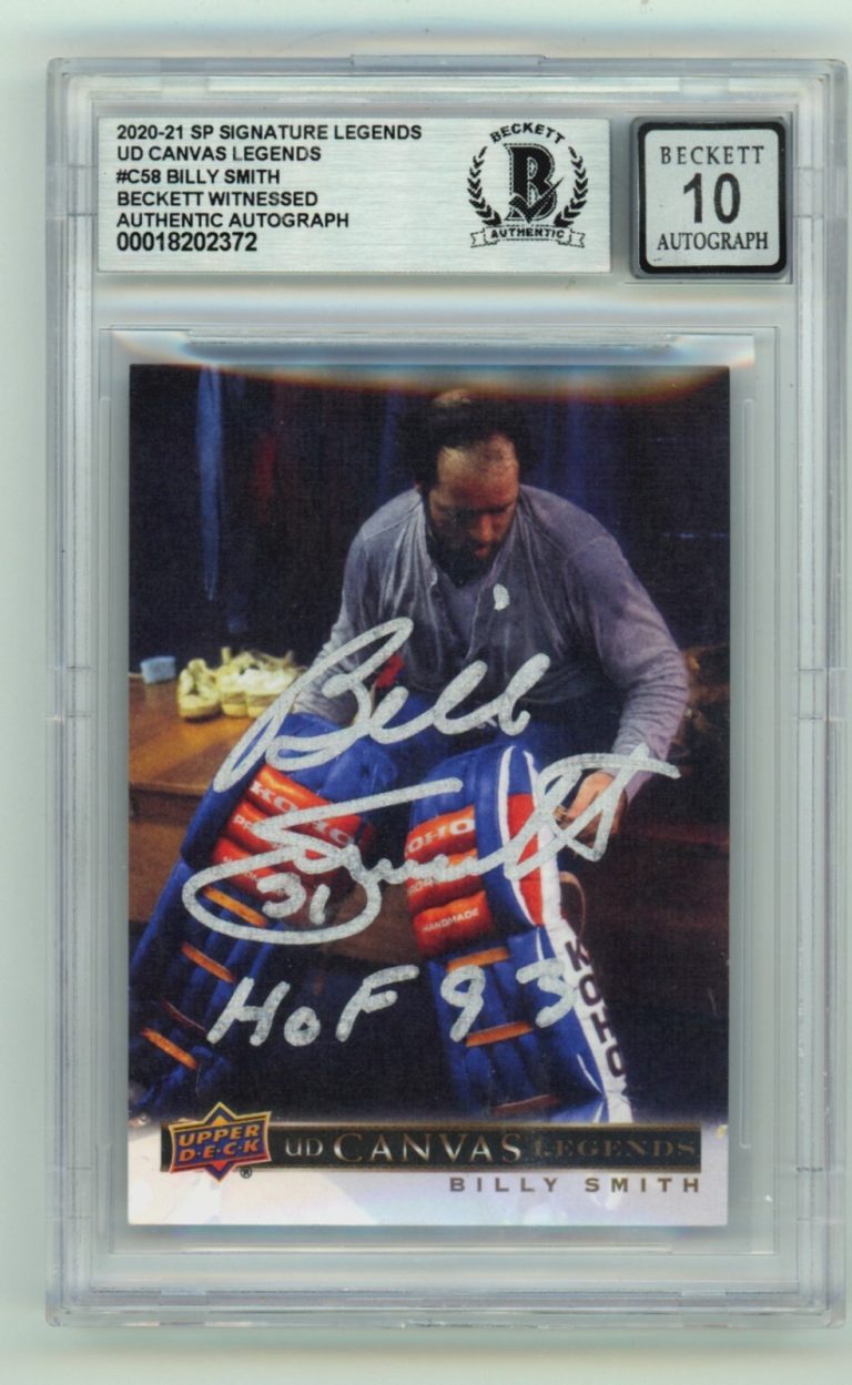 Billy Smith 2020-21 SP Signature UD Canvas Legends Signed w/ HOF 93 BGS 10 Auto