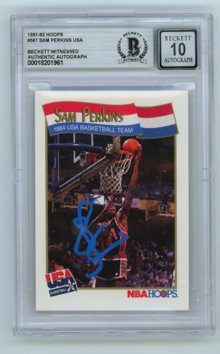 Sam Perkins 1991-92 NBA Hoops #561 Team USA Signed Beckett BGS 10 Auto HOF