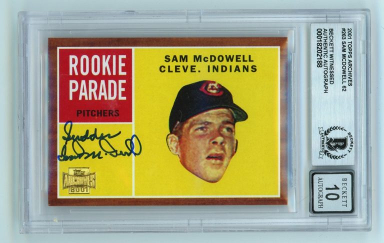Sam McDowell 2001 Topps Archives #263 RC Signed w/ Sudden Beckett BGS 10 Auto