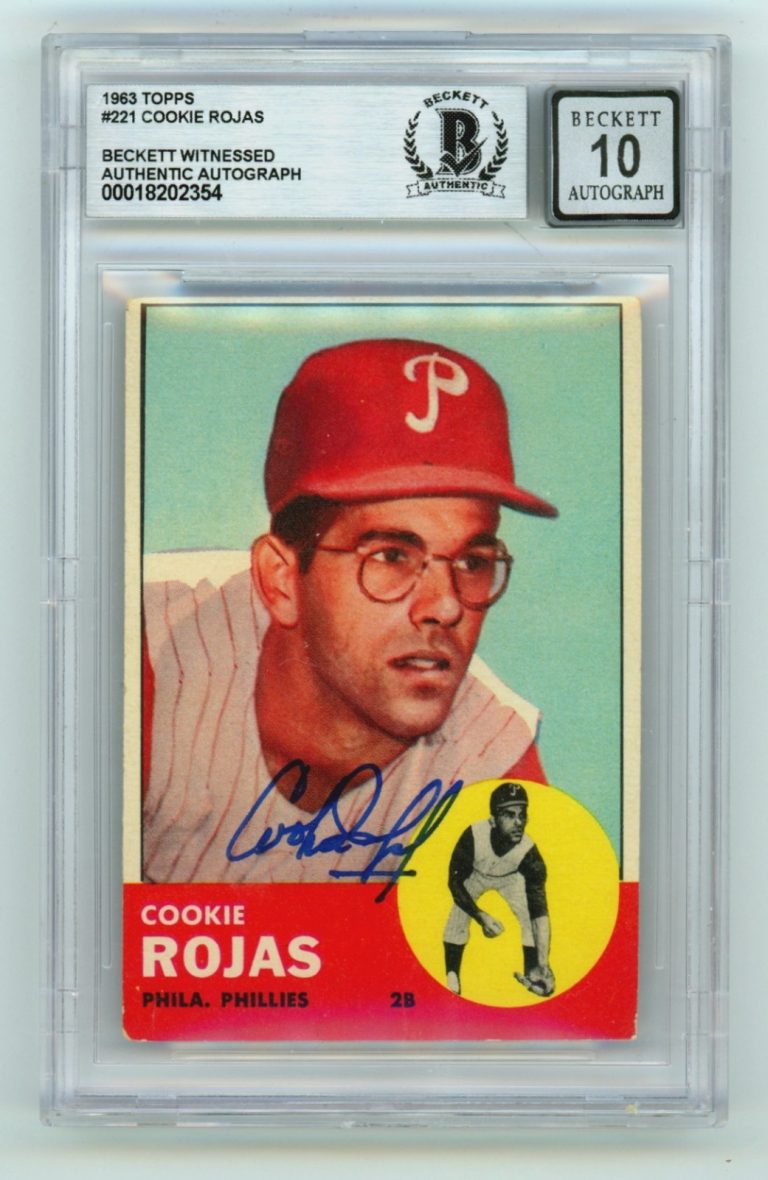 Cookie Rojas 1963 Topps #221 Signed Rookie RC Beckett BGS 10 Auto Phillies