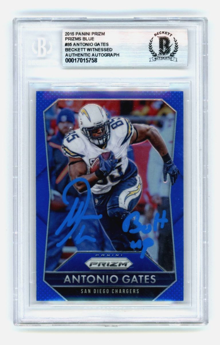 Antonio Gates 2015 Panini Prizm #85 Prizm Blue SP w/ Bolt Up Insc BGS BAS Auto