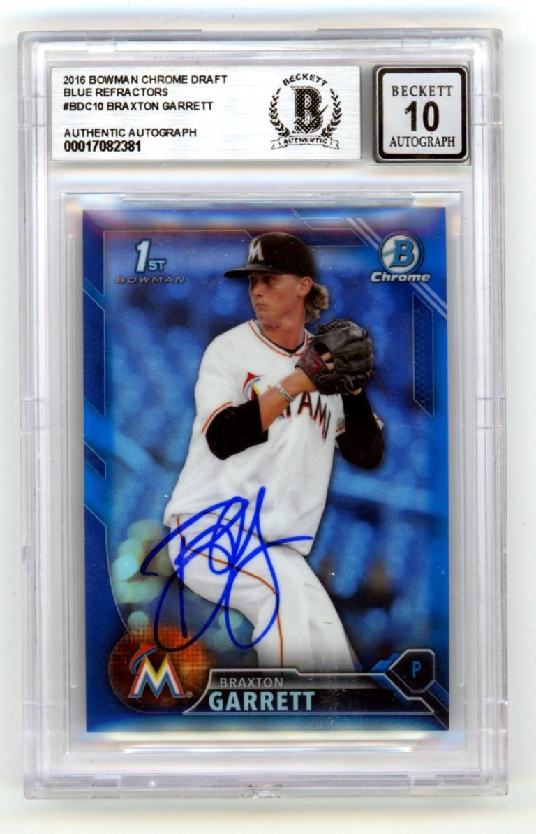 Braxton Garrett 2016 Bowman Chrome 1st Blue Refractor Signed RC /150 BGS 10 Auto