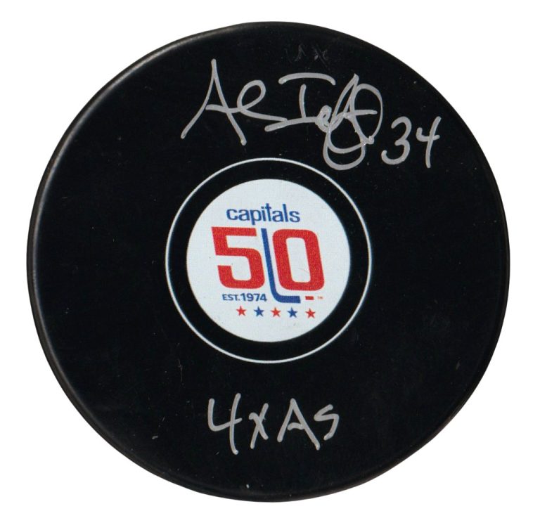 Al Iafrate Signed Capitals 50th Anniversary Puck w 4x AS Beckett Witness BAS COA