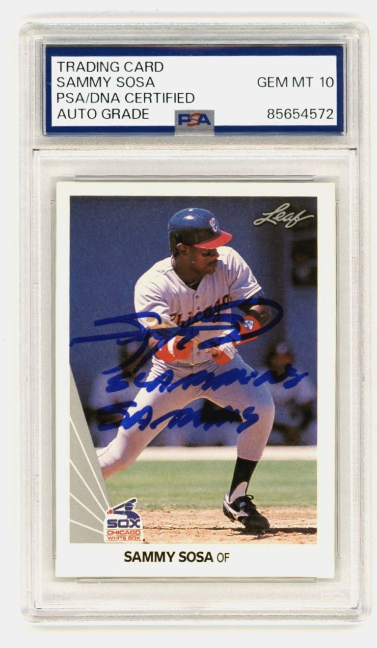 Sammy Sosa 1990 Leaf #220 Signed Rookie RC Slamming Sammy PSA 10 Auto White Sox