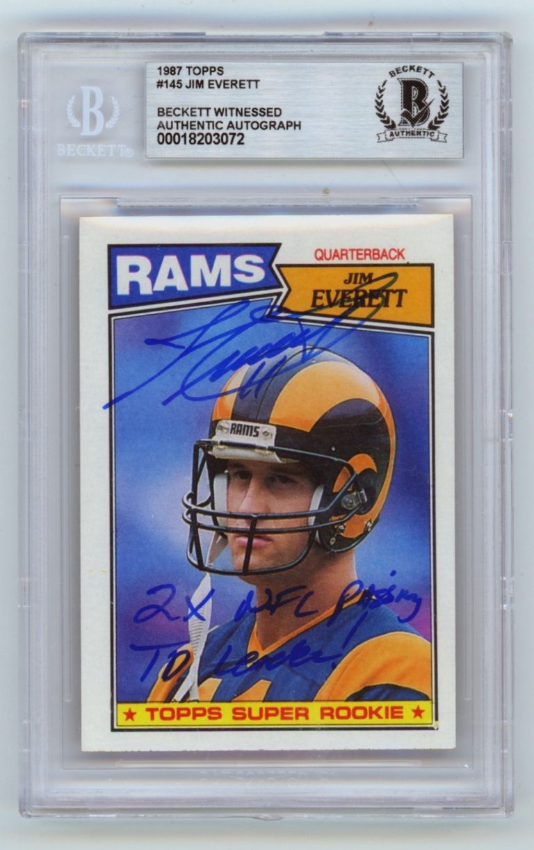 Jim Everett 1987 Topps 145 Signed RC 2 NFL Passing Leader Beckett BGS BAS Auto
