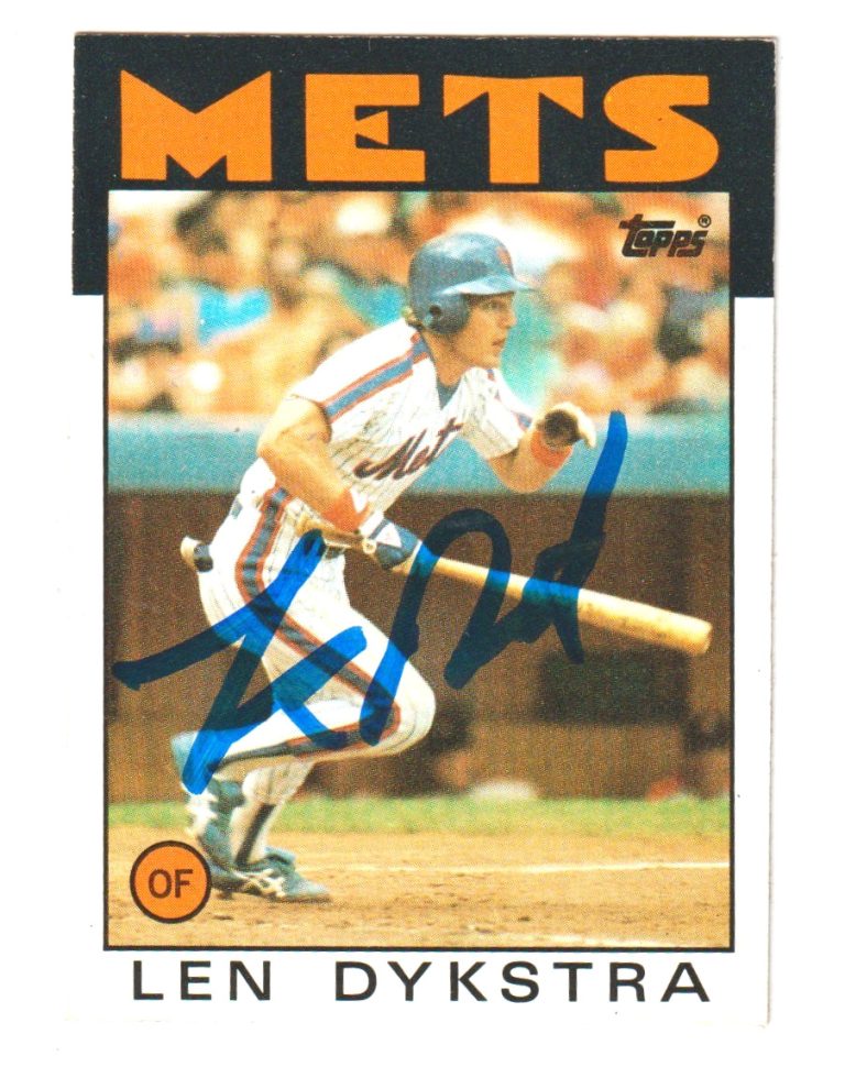 Lenny Dykstra Signed 1986 Topps Baseball #53 Rookie RC LSCM COA New York Mets