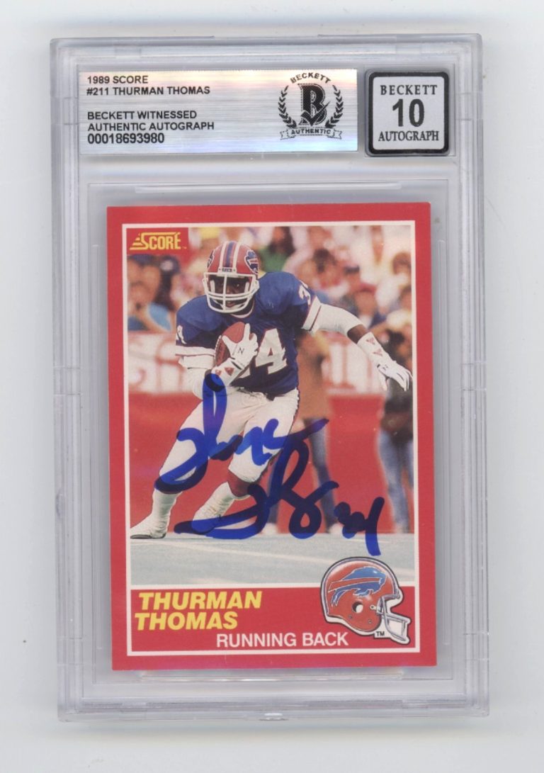 Thurman Thomas 1989 Score 211 Signed Rookie RC Beckett BGS 10 Auto Buffalo Bills