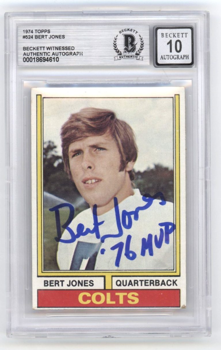 Bert Jones 1974 Topps #524 Signed Rookie RC w/ 76 MVP Beckett BGS 10 Auto Colts