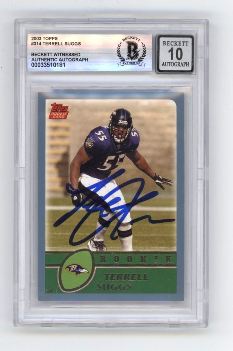 Terrell Suggs 2003 Topps #314 Signed Rookie RC Beckett BGS 10 Auto Ravens