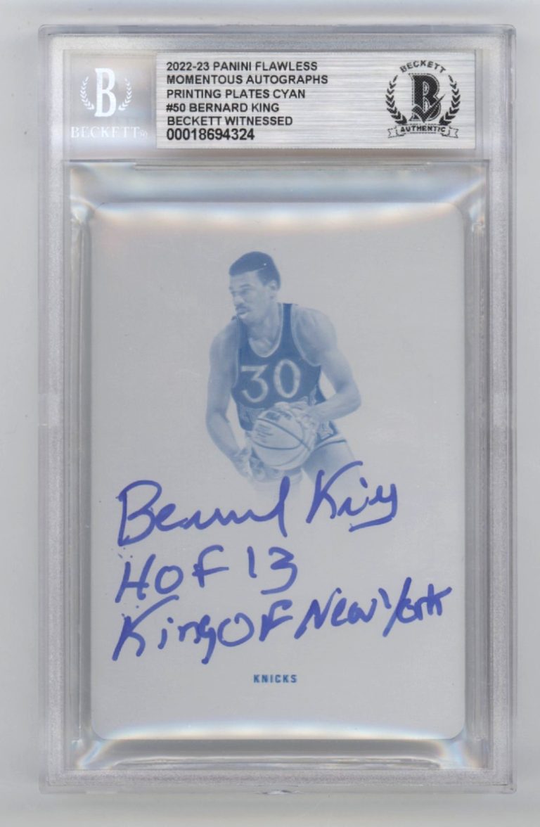 Bernard King 2022-23 Panini Flawless Printing Plate #1/1 Signed 2 Insc BAS Auto