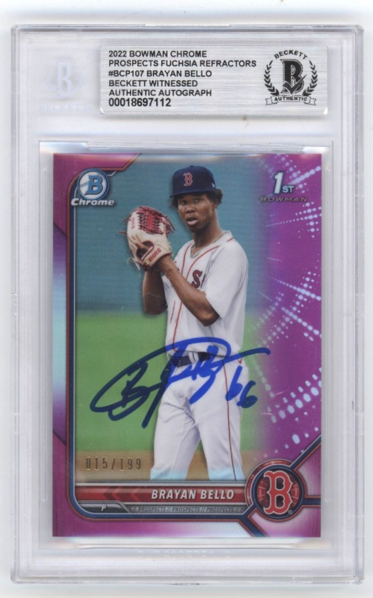 Brayan Bello 2022 Bowman Chrome Fuchsia Refractor Signed #/199 Beckett BGS Auto