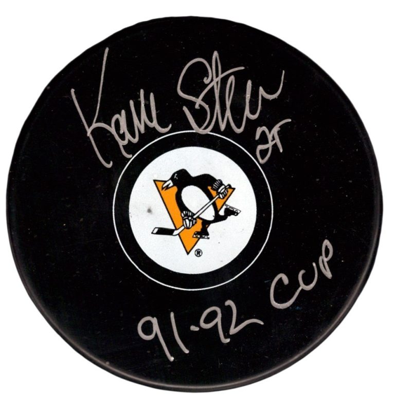 Kevin Stevens Signed Pittsburgh Penguins Logo Puck w/ 91-92 Cup JSA Witness COA