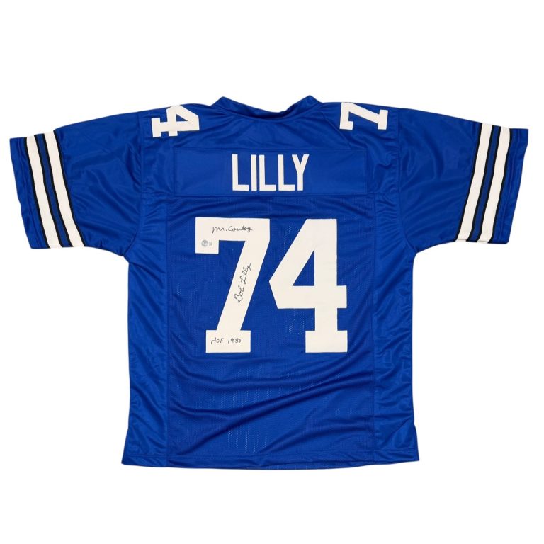 Bob Lilly Signed Dallas Cowboys Custom Jersey w/ 2 Insc Beckett Witness BAS COA