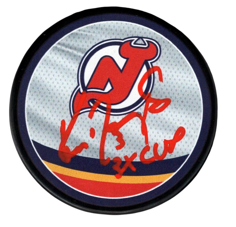 Ken Daneyko Signed NJ Devils Reverse Retro Logo Puck w/ 3x Cup JSA Witness COA