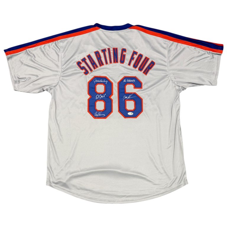 Gooden Darling Ojeda Fernandez Signed Custom Mets Jersey w/ 86 Champs JSA W COA