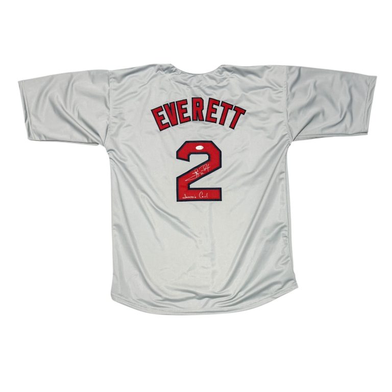 Carl Everett Signed Red Sox Custom Grey Jersey w/ Jurassic Carl JSA Witness COA