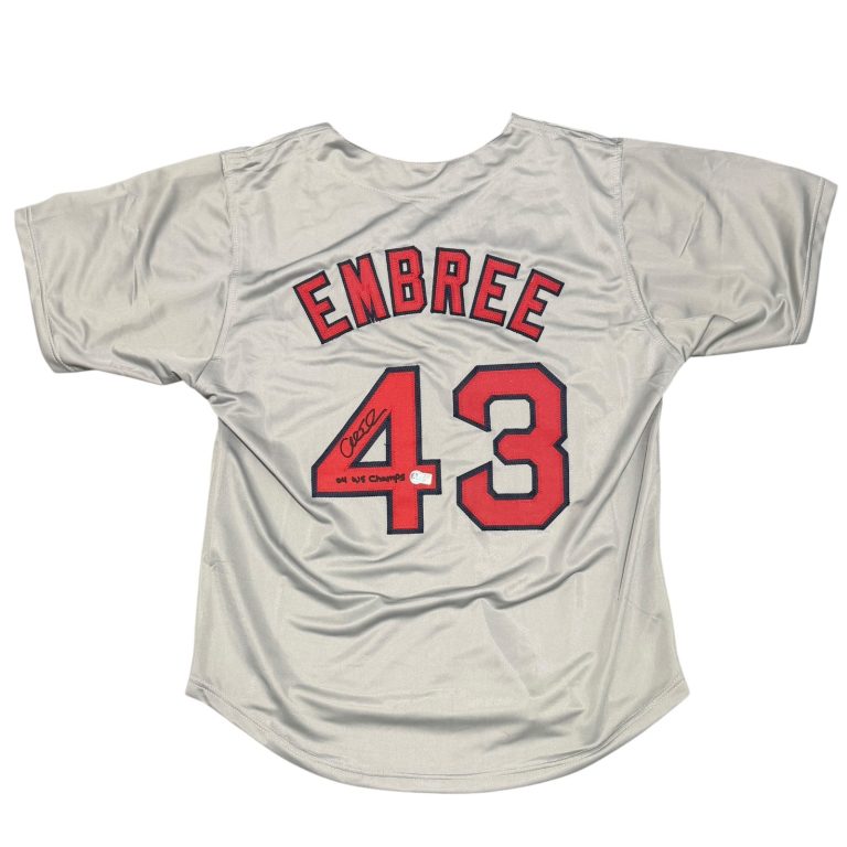 Alan Embree Signed Red Sox Custom Jersey w/ 04 WS Champs Beckett Witness BAS COA