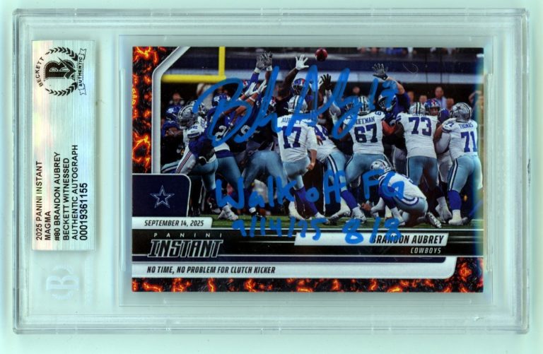 Brandon Aubrey 2025 Panini Instant Magma 1/1 Signed w/ Insc Beckett BGS BAS Auto
