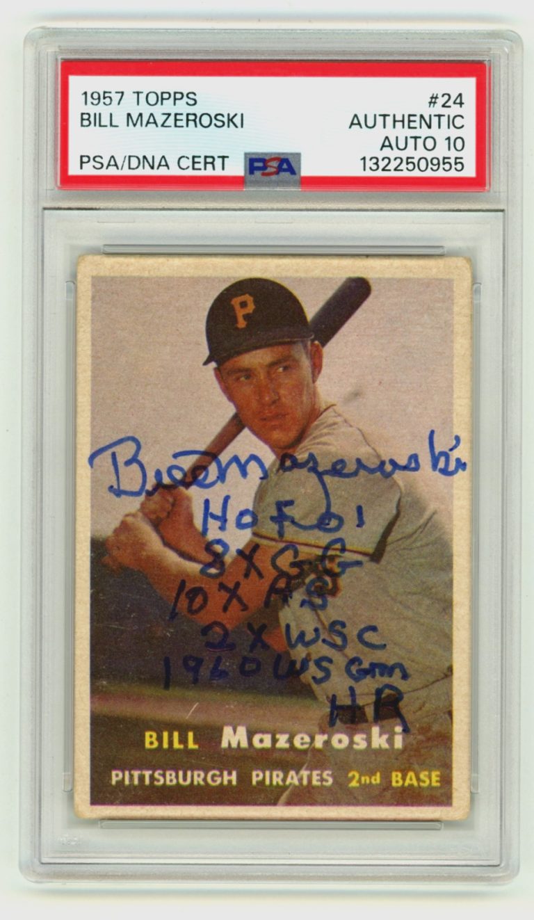 Bill Mazeroski 1957 Topps #24 Signed Rookie RC w/ 5 Inscriptions PSA 10 Auto HOF