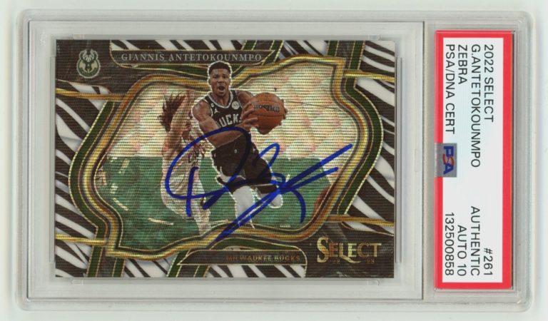 Giannis Antetokounmpo 2022-2023 Panini Select Zebra Prizm Signed PSA 10 Auto