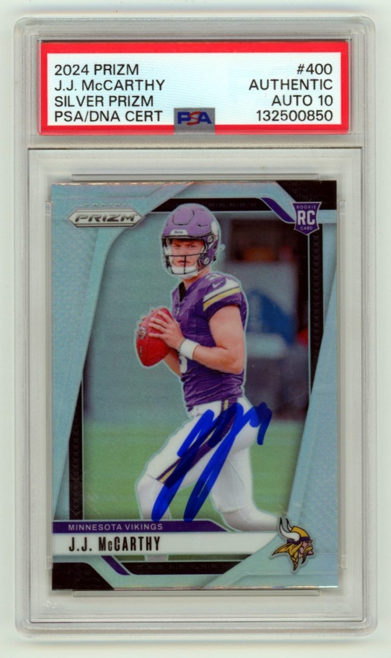 J.J. McCarthy 2024 Panini Prizm #400 Signed Silver Prizm Rookie RC PSA 10 Auto