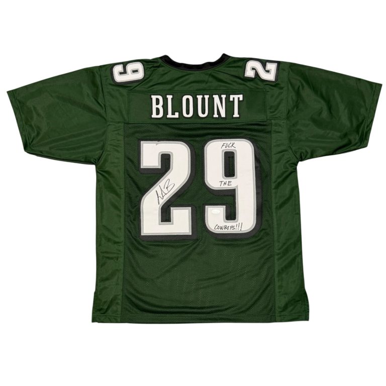 LeGarrette Blount Signed Eagles Custom Jersey w/ F**K The Cowboys JSA Wit COA