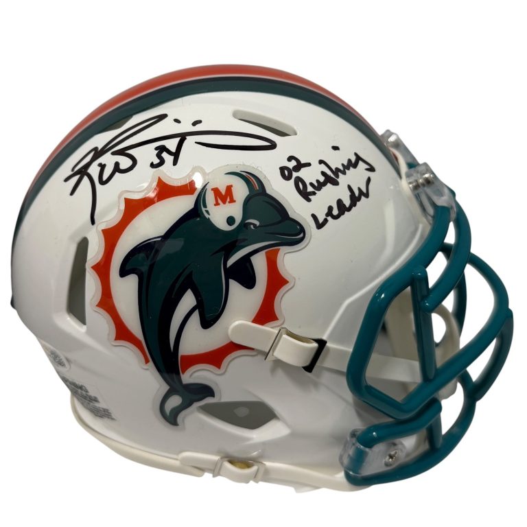 Ricky Williams Signed Dolphins TB Mini Helmet w/ 02 Rushing Leader JSA Wit COA