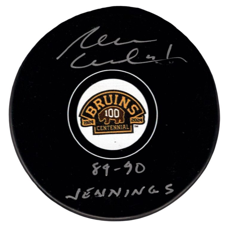 Rejean Lemelin Signed Bruins 100th Centennial Puck w/ 89-90 Jennings JSA W COA