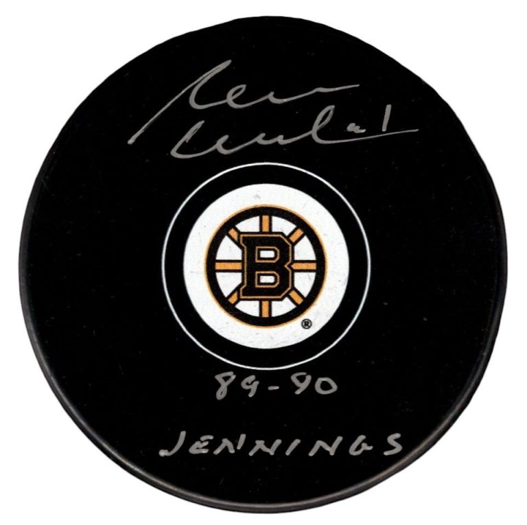 Rejean Lemelin Signed Boston Bruins Logo Puck w/ 89-90 Jennings JSA Witness COA