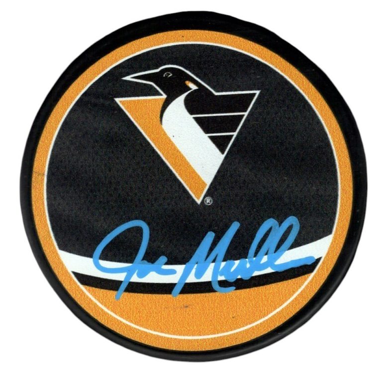 Joe Mullen Signed Pittsburgh Penguins Reverse Retro Puck JSA Witness COA
