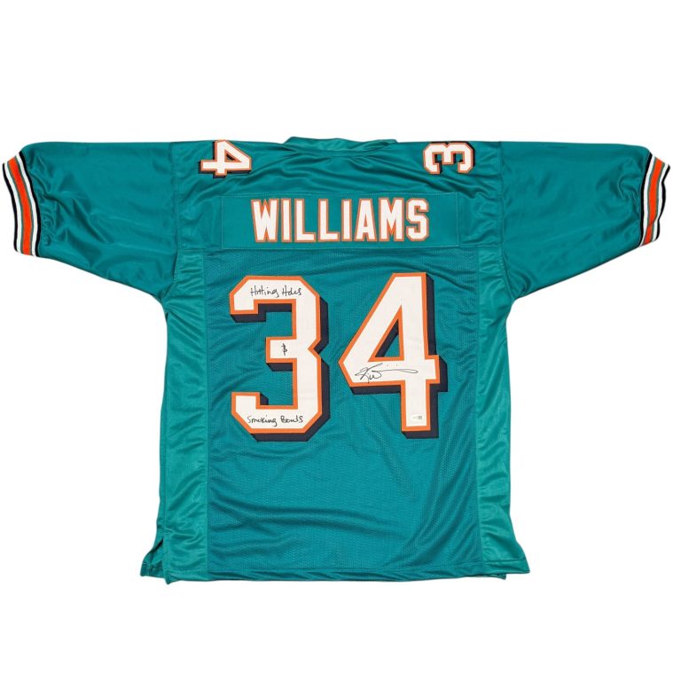 Ricky Williams Signed Miami Dolphins Custom Jersey w/ Weed Insc JSA Wit COA