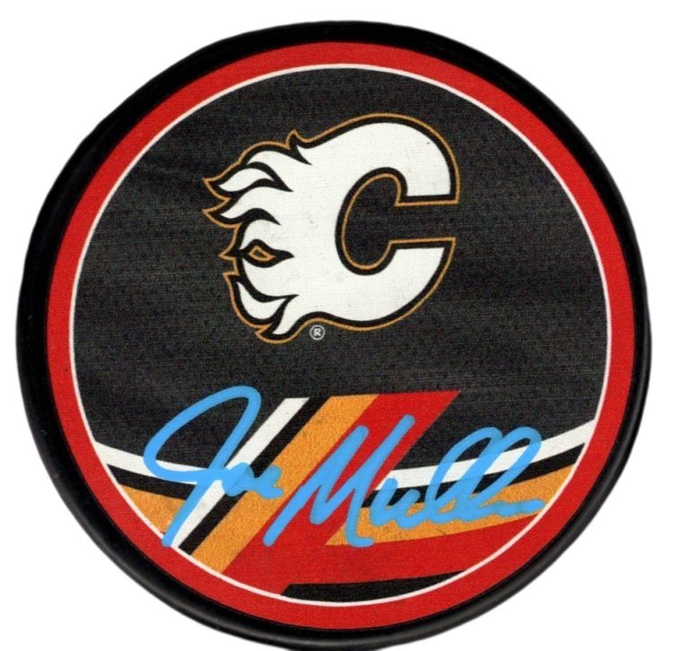 Joe Mullen Signed Calgary Flames Reverse Retro Puck JSA Witness COA