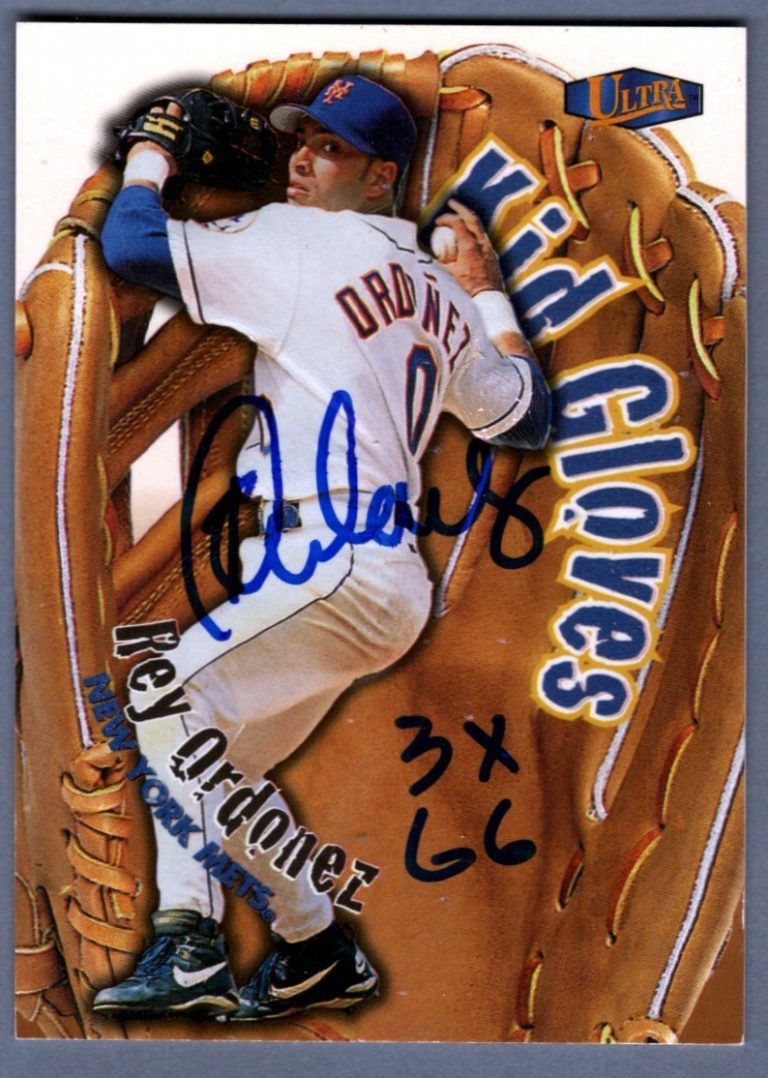 Rey Ordonez Signed 1997 Fleer Ultra #11KG Kid Gloves w/ 3 GG Insc. LSCM COA Mets