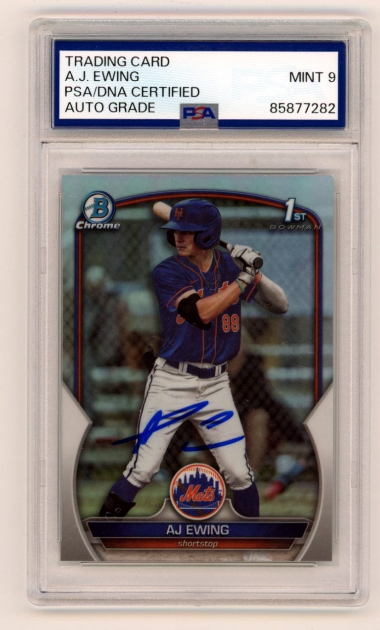 AJ Ewing 2023 Bowman Chrome 1st Signed Autograph Refractor RC PSA 9 Auto NY Mets
