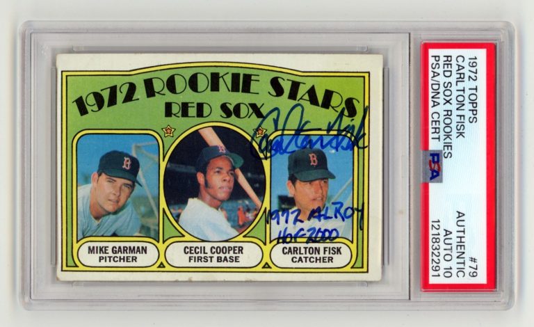Carlton Fisk 1972 Topps #79 Signed Rookie RC w/ 1972 AL ROY HOF 2000 PSA 10 Auto