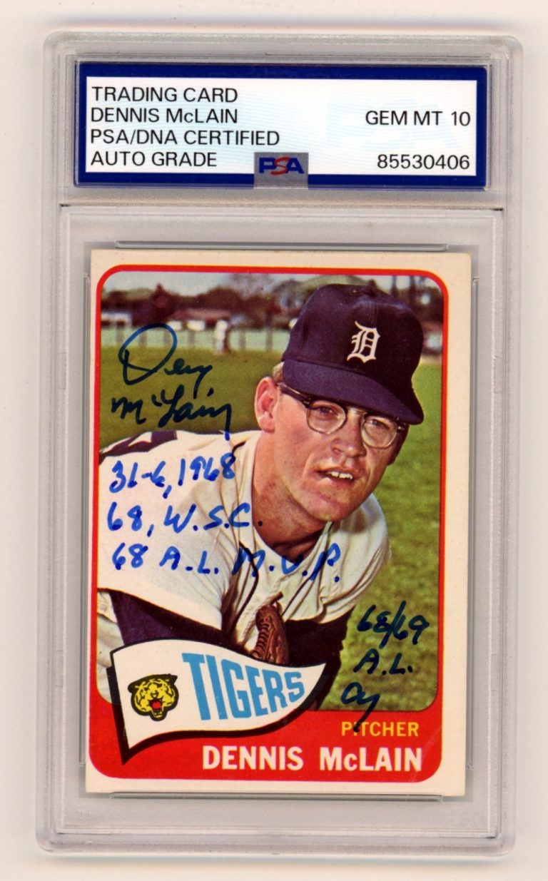 Denny McLain 1965 Topps #236 Signed Rookie RC w/ 4 Inscriptions PSA 10 Auto A