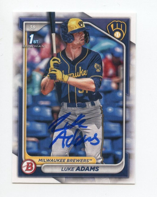 LUKE ADAMS SIGNED AUTOGRAPHED 2024 BOWMAN BASEBALL CARD AUTO