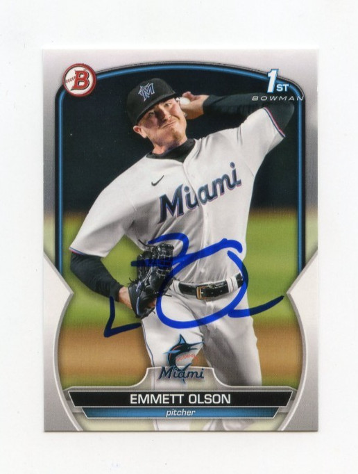 EMMETT OLSON SIGNED AUTOGRAPHED 2023 BOWMAN DRAFT BASEBALL CARD AUTO