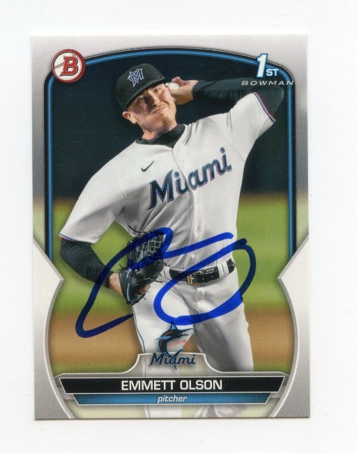 EMMETT OLSON SIGNED AUTOGRAPHED 2023 BOWMAN DRAFT BASEBALL CARD AUTO