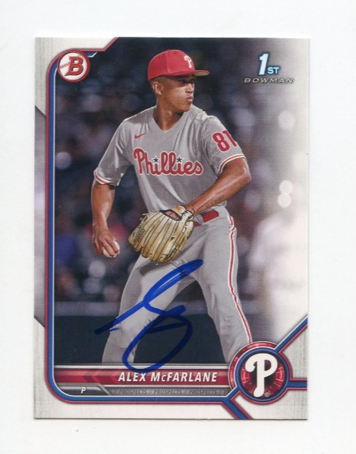 ALEX MCFARLANE SIGNED AUTOGRAPHED 2022 BOWMAN DRAFT BASEBALL CARD AUTO