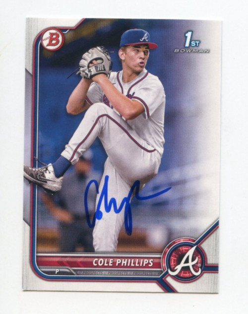 COLE PHILLIPS SIGNED AUTOGRAPHED 2022 BOWMAN DRAFT BASEBALL CARD AUTO