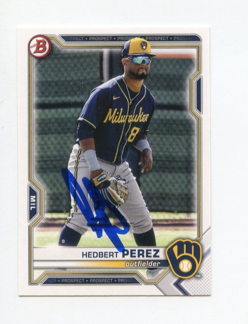 HEDBERT PEREZ SIGNED AUTOGRAPHED 2021 BOWMAN DRAFT BASEBALL CARD AUTO